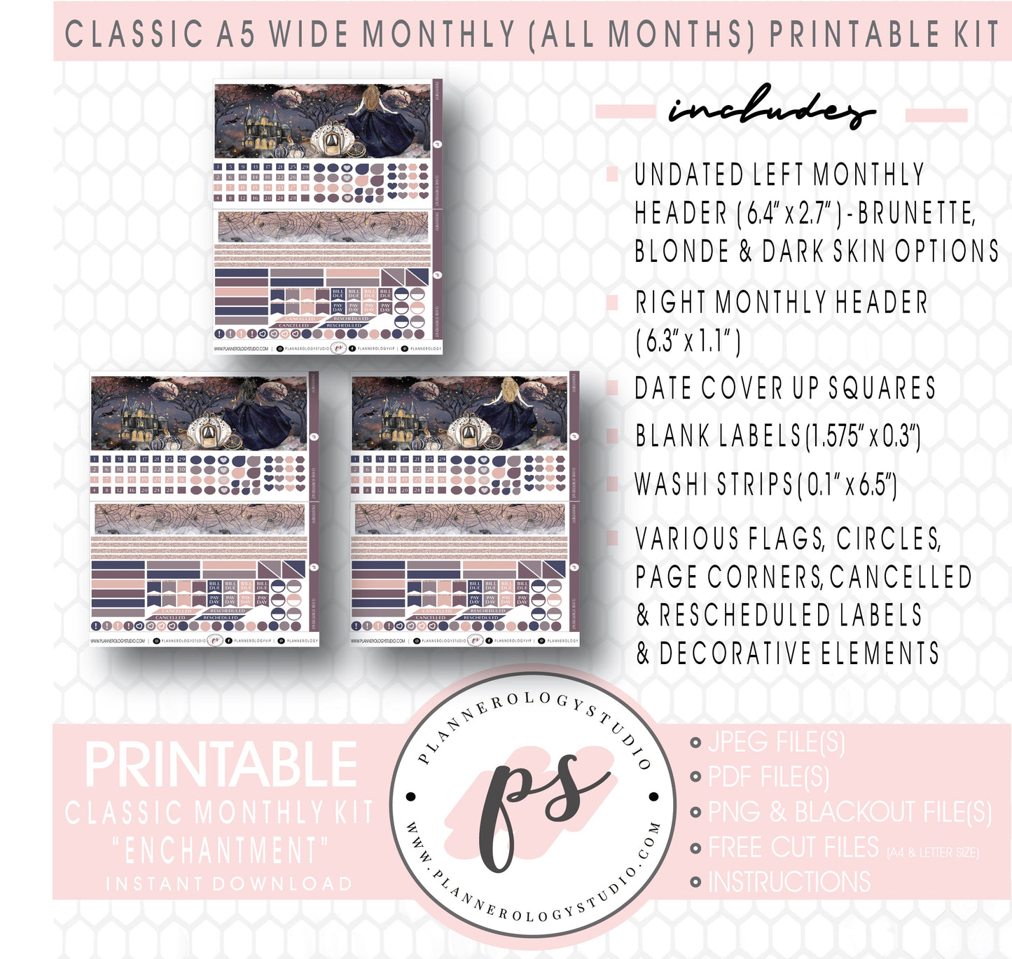 Enchantment Monthly Kit Digital Printable Planner Stickers (Undated All Months for Classic A5 Wide Planners)