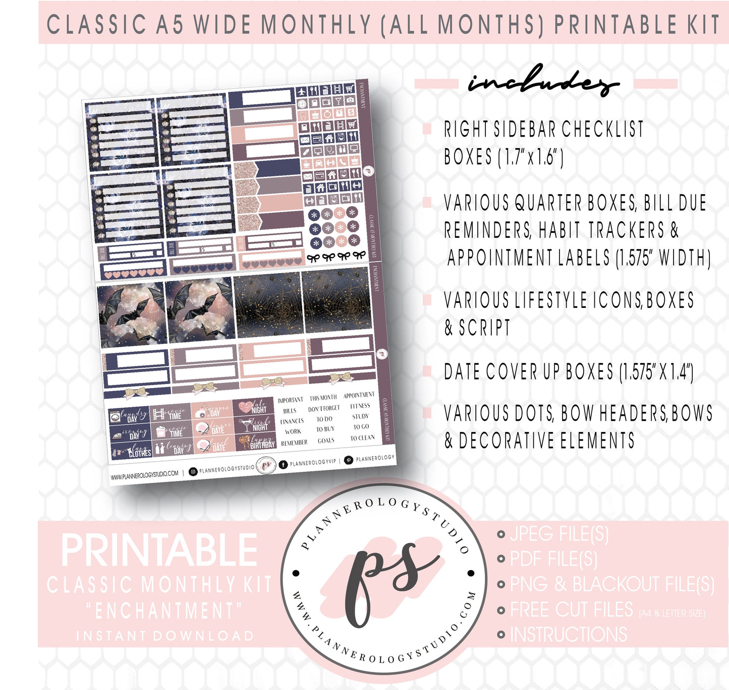 Enchantment Monthly Kit Digital Printable Planner Stickers (Undated All Months for Classic A5 Wide Planners)