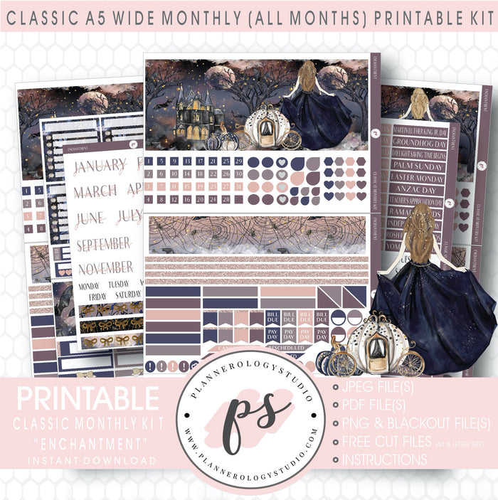 Enchantment Monthly Kit Digital Printable Planner Stickers (Undated All Months for Classic A5 Wide Planners)