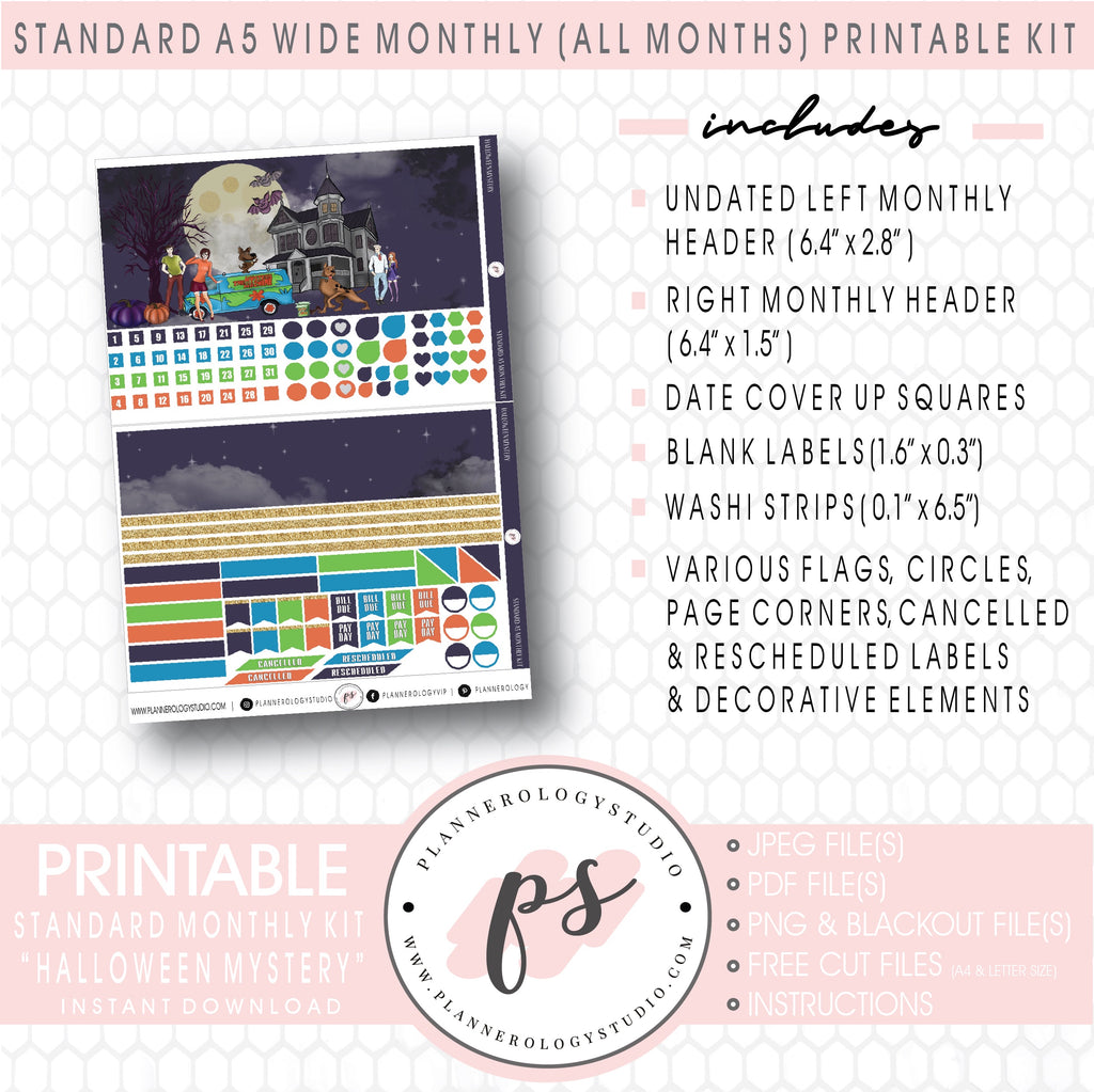 Halloween Mystery Monthly Kit Digital Printable Planner Stickers (Undated All Months for Standard A5 Wide Planners)