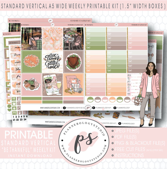 Be Thankful Weekly Digital Printable Planner Stickers Kit (for use with Standard Vertical A5 Wide Planners)