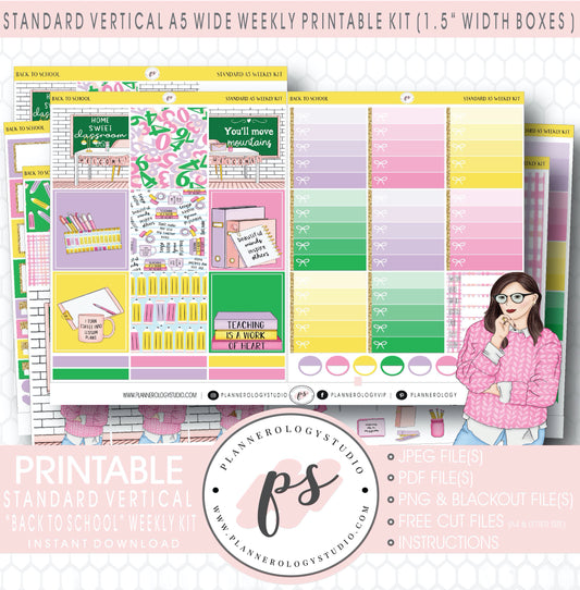 Back to School Weekly Digital Printable Planner Stickers Kit (for use with Standard Vertical A5 Wide Planners)