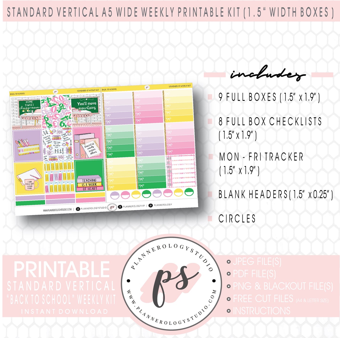 Back to School Weekly Digital Printable Planner Stickers Kit (for use with Standard Vertical A5 Wide Planners)