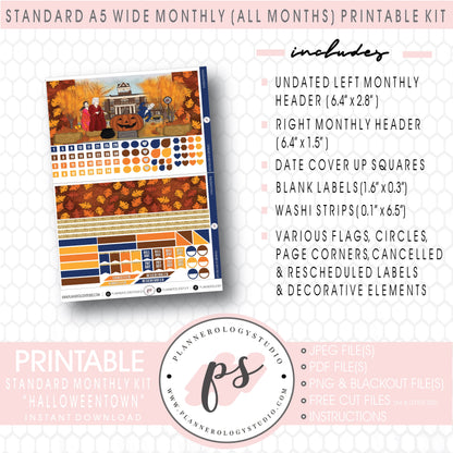 Halloweentown Monthly Kit Digital Printable Planner Stickers (Undated All Months for Standard A5 Wide Planners)