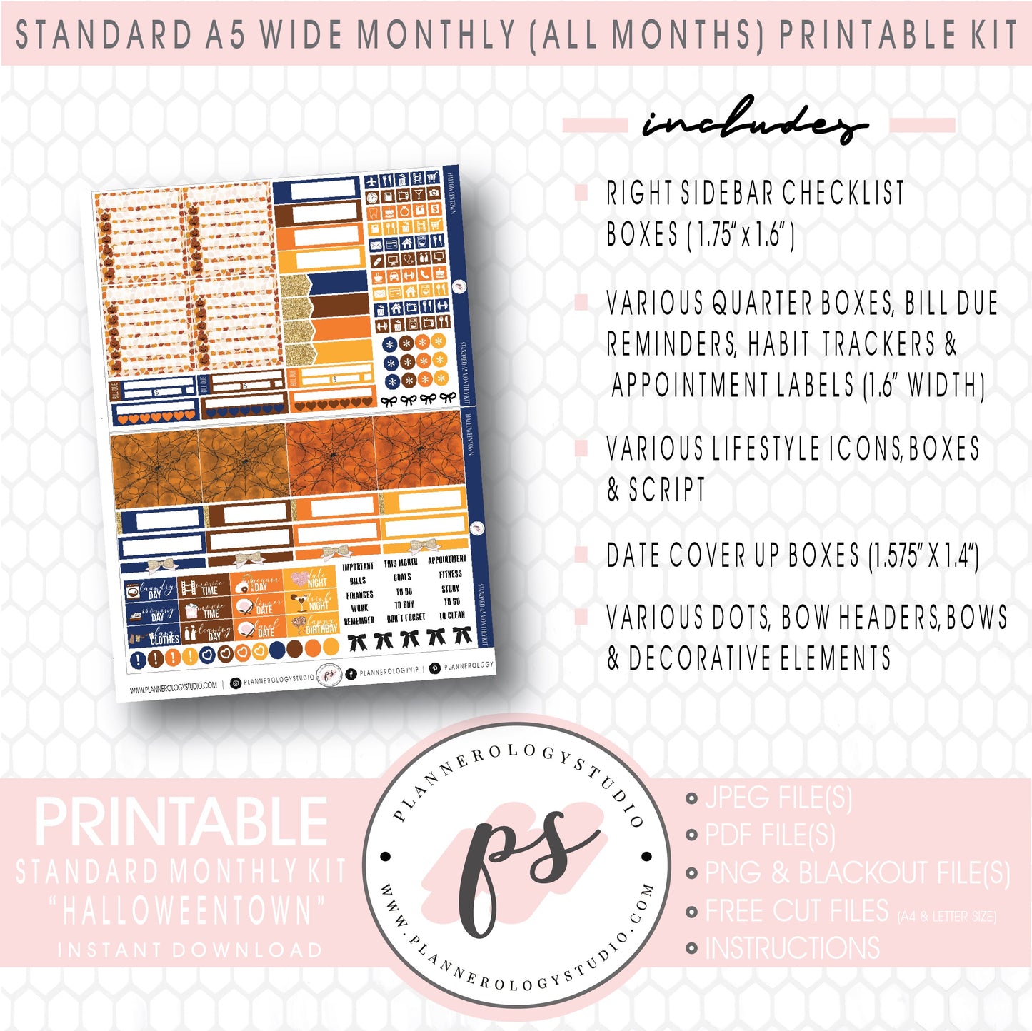 Halloweentown Monthly Kit Digital Printable Planner Stickers (Undated All Months for Standard A5 Wide Planners)