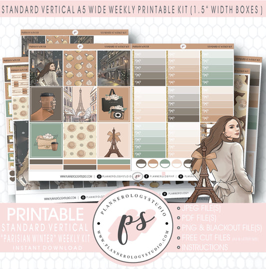 Parisian Winter Weekly Digital Printable Planner Stickers Kit (for use with Standard Vertical A5 Wide Planners)