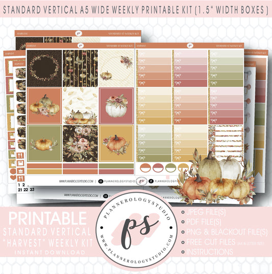 Harvest Weekly Digital Printable Planner Stickers Kit (for use with Standard Vertical A5 Wide Planners)