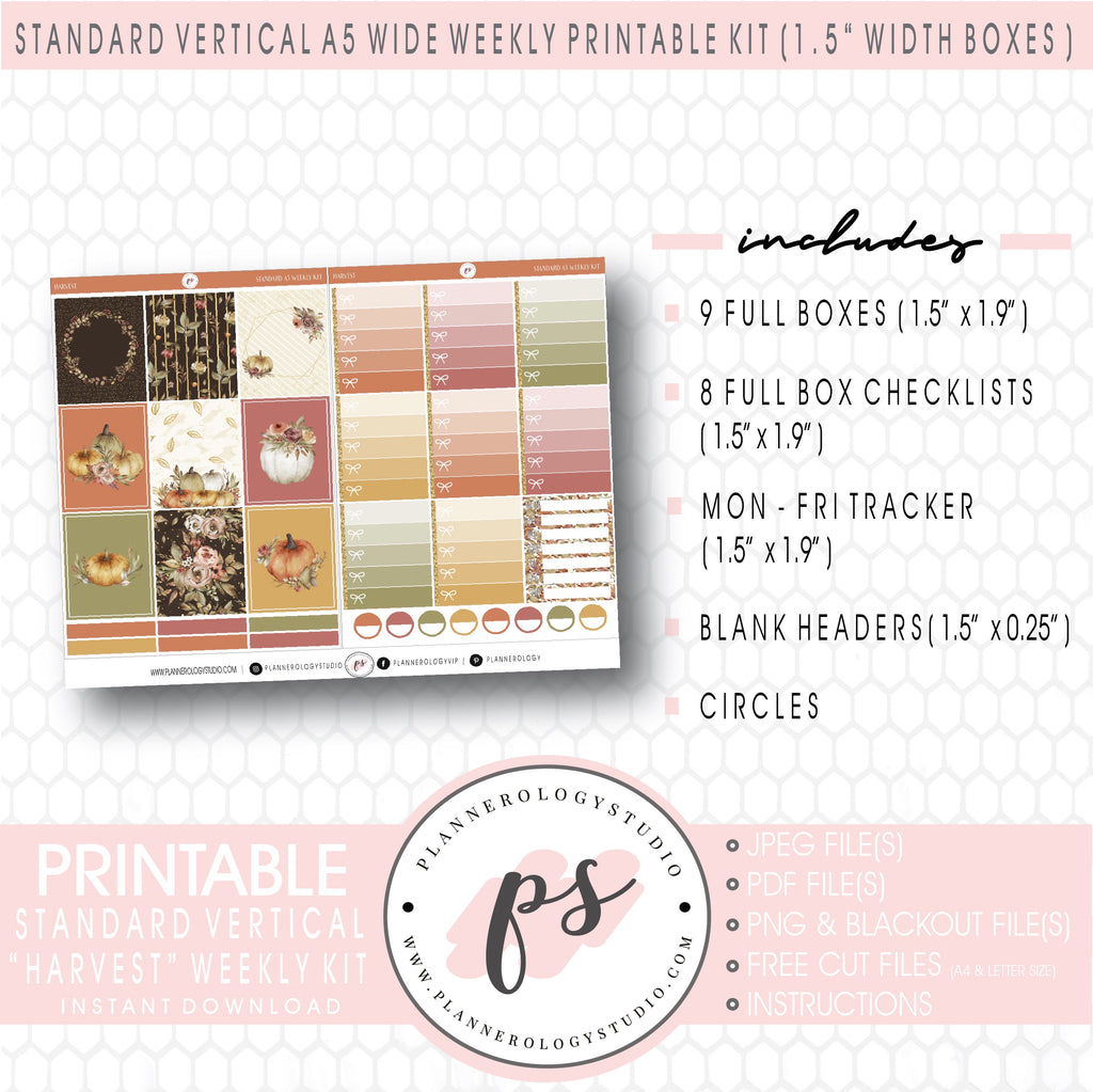Harvest Weekly Digital Printable Planner Stickers Kit (for use with Standard Vertical A5 Wide Planners)