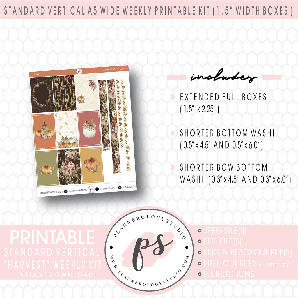 Harvest Weekly Digital Printable Planner Stickers Kit (for use with Standard Vertical A5 Wide Planners)