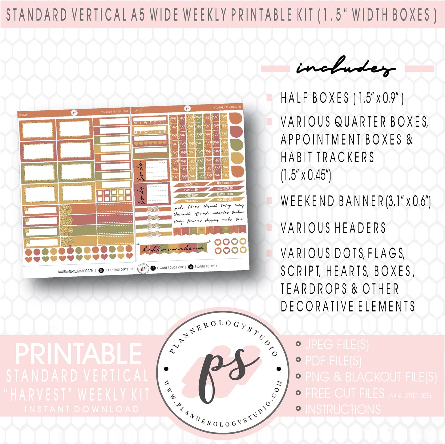 Harvest Weekly Digital Printable Planner Stickers Kit (for use with Standard Vertical A5 Wide Planners)
