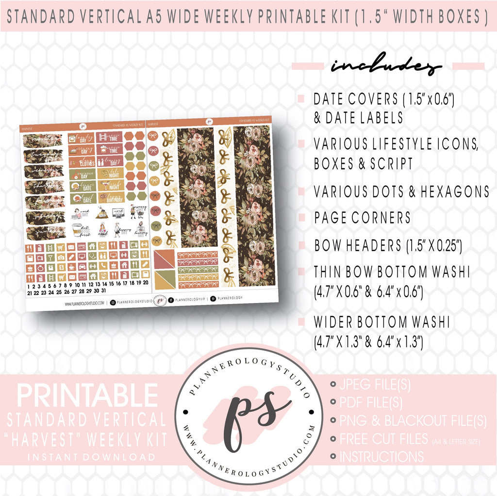 Harvest Weekly Digital Printable Planner Stickers Kit (for use with Standard Vertical A5 Wide Planners)