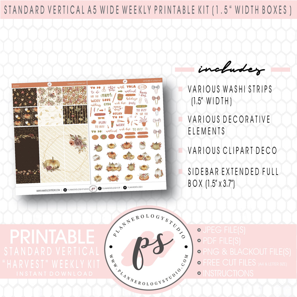 Harvest Weekly Digital Printable Planner Stickers Kit (for use with Standard Vertical A5 Wide Planners)