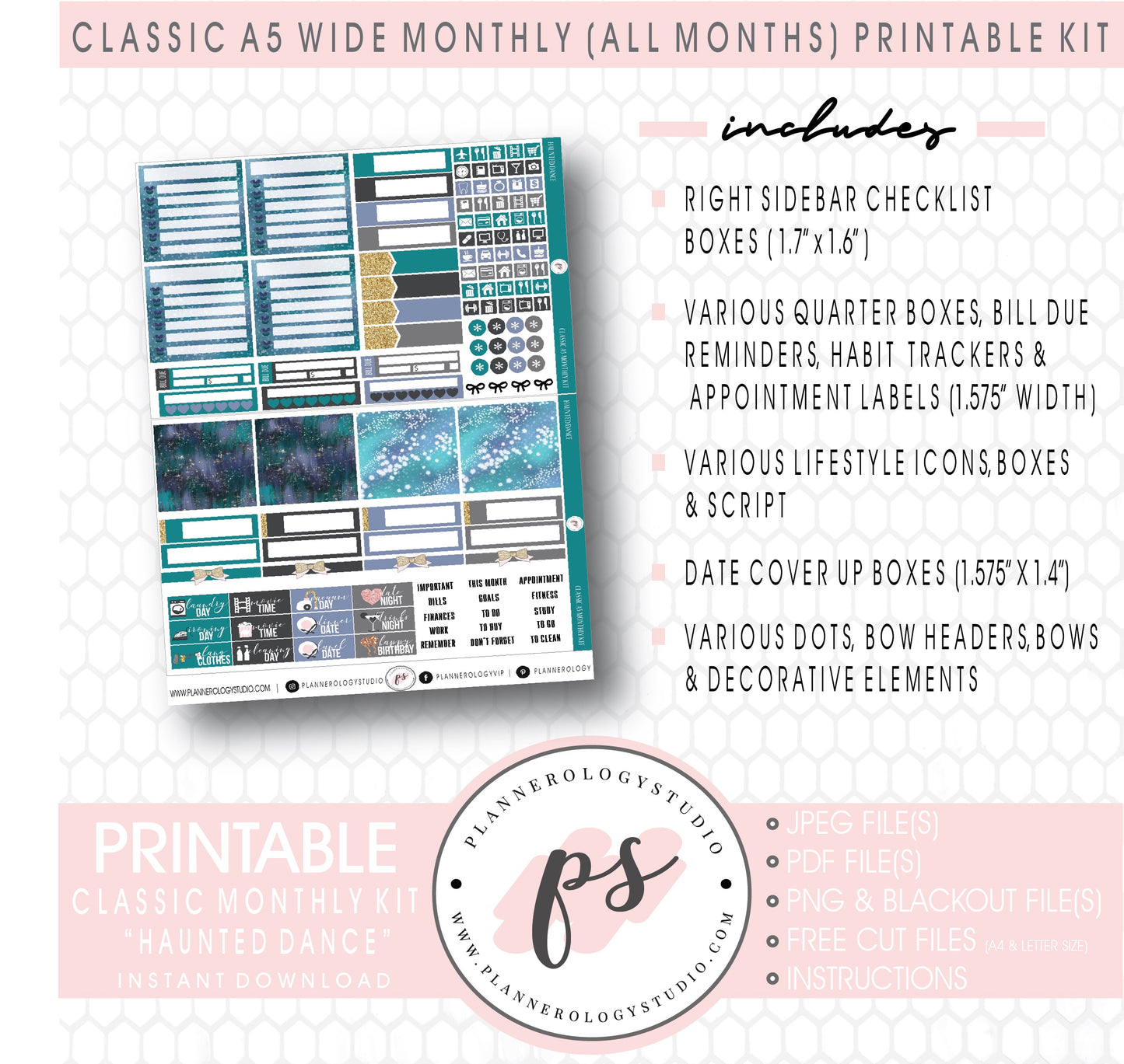 Haunted Dance Monthly Kit Digital Printable Planner Stickers (Undated All Months for Classic A5 Wide Planners)