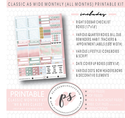Mr & Mrs Clause Monthly Kit Digital Printable Planner Stickers (Undated All Months for Classic A5 Wide Planners)