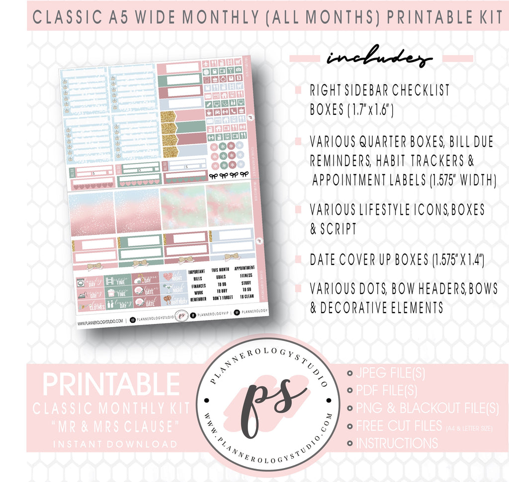 Mr & Mrs Clause Monthly Kit Digital Printable Planner Stickers (Undated All Months for Classic A5 Wide Planners)