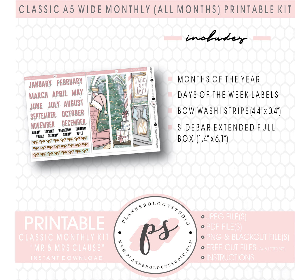 Mr & Mrs Clause Monthly Kit Digital Printable Planner Stickers (Undated All Months for Classic A5 Wide Planners)