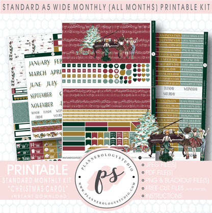 Christmas Carol Monthly Kit Digital Printable Planner Stickers (Undated All Months for Standard A5 Wide Planners)