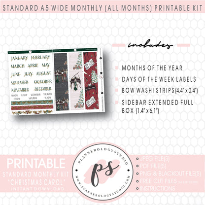 Christmas Carol Monthly Kit Digital Printable Planner Stickers (Undated All Months for Standard A5 Wide Planners)