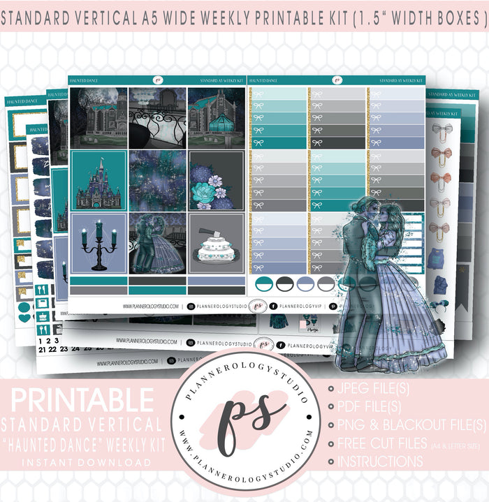 Haunted Dance Weekly Digital Printable Planner Stickers Kit (for use with Standard Vertical A5 Wide Planners)