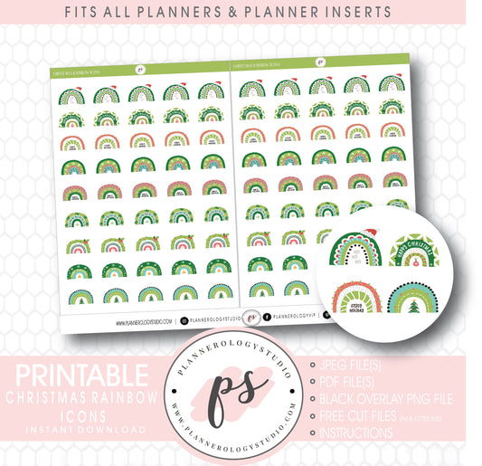 Decorative Christmas Scandi Rainbow Doodle Icons Digital Printable Planner Stickers