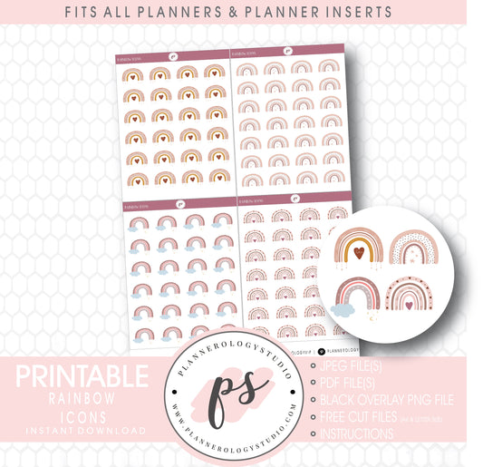 Decorative Scandi Rainbow Doodle Icons Digital Printable Planner Stickers
