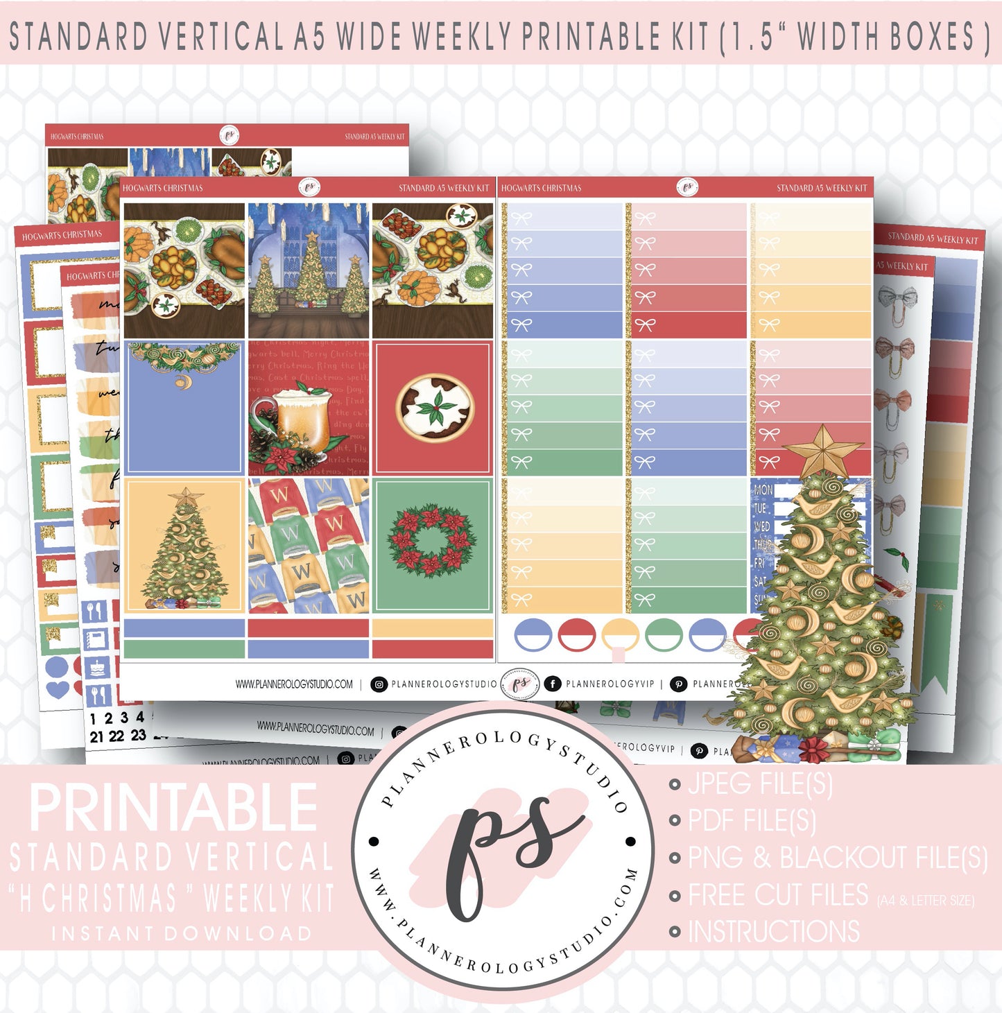 Hogwarts Christmas Weekly Digital Printable Planner Stickers Kit (for use with Standard Vertical A5 Wide Planners)