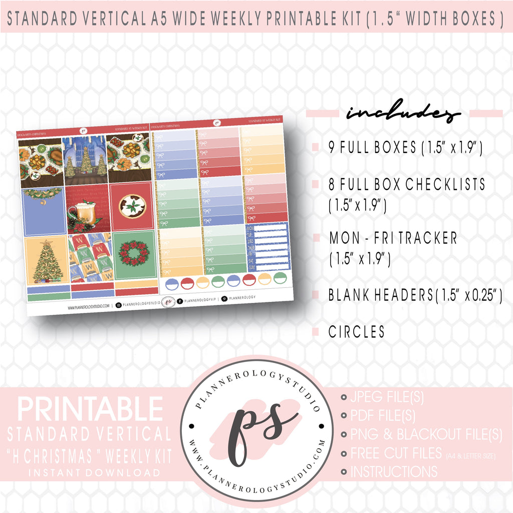 Hogwarts Christmas Weekly Digital Printable Planner Stickers Kit (for use with Standard Vertical A5 Wide Planners)