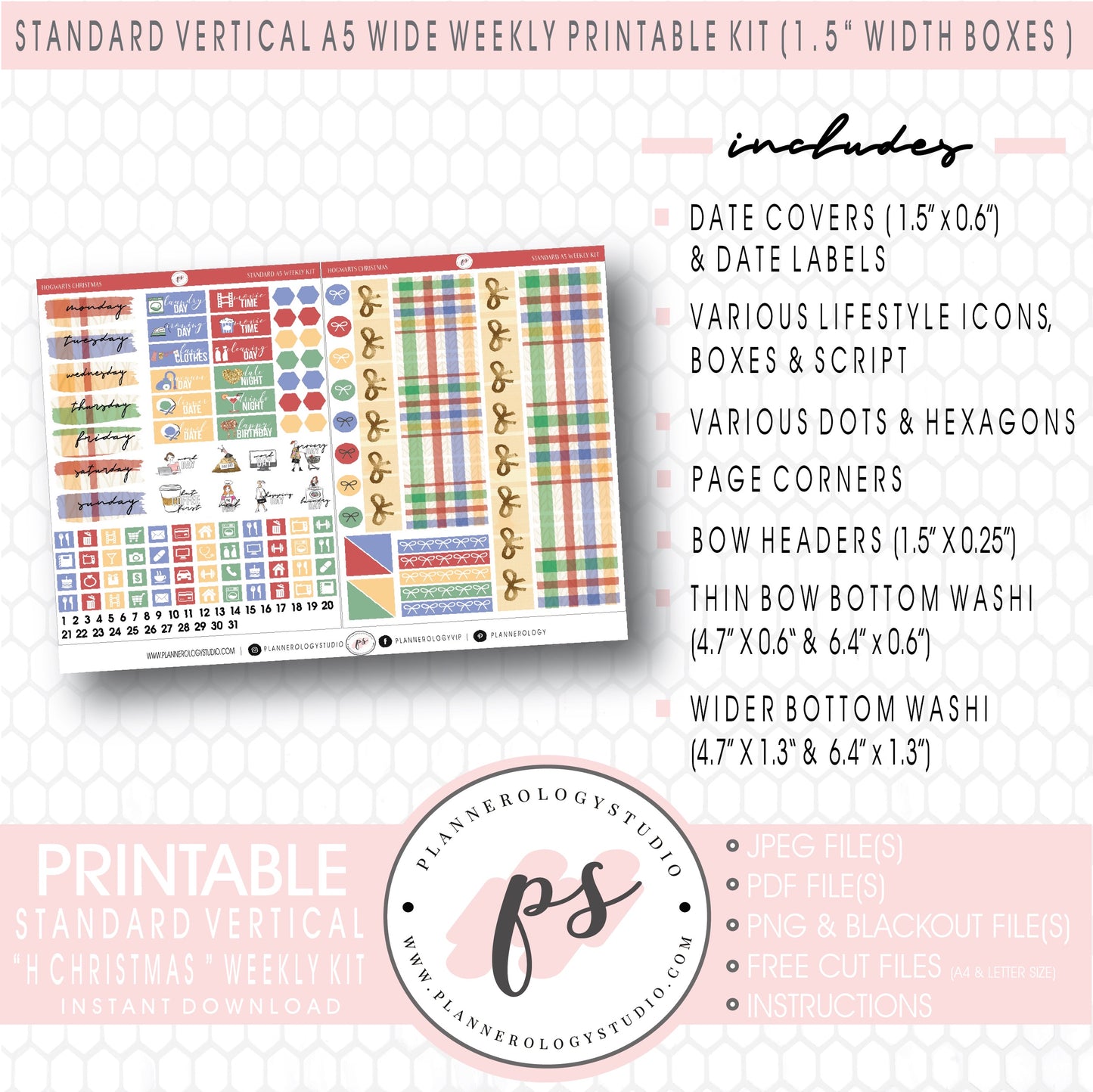 Hogwarts Christmas Weekly Digital Printable Planner Stickers Kit (for use with Standard Vertical A5 Wide Planners)