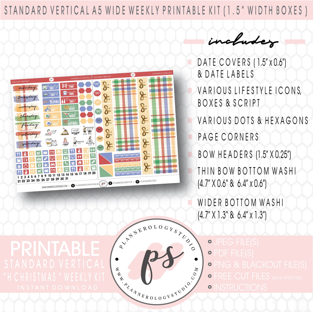 Hogwarts Christmas Weekly Digital Printable Planner Stickers Kit (for use with Standard Vertical A5 Wide Planners)