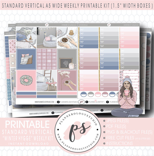 Winter Hygge Weekly Digital Printable Planner Stickers Kit (for use with Standard Vertical A5 Wide Planners)