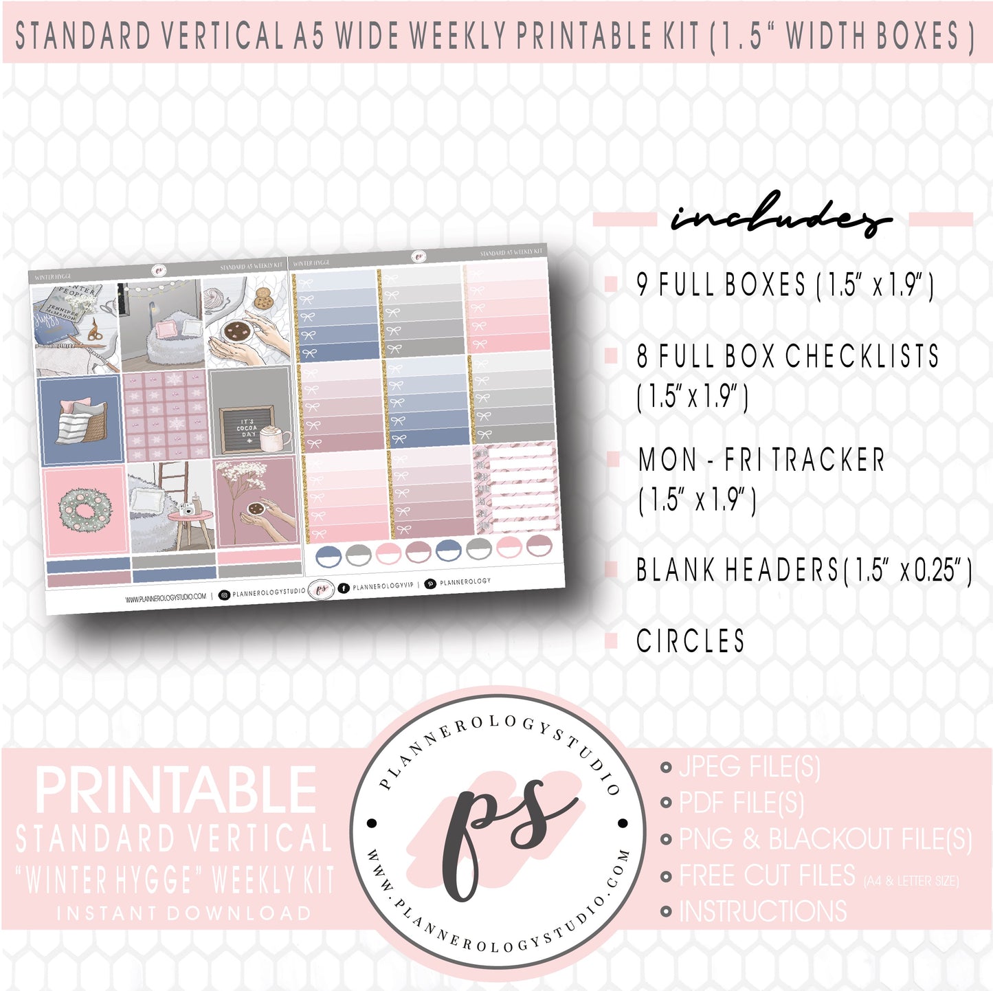 Winter Hygge Weekly Digital Printable Planner Stickers Kit (for use with Standard Vertical A5 Wide Planners)