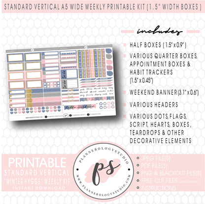 Winter Hygge Weekly Digital Printable Planner Stickers Kit (for use with Standard Vertical A5 Wide Planners)