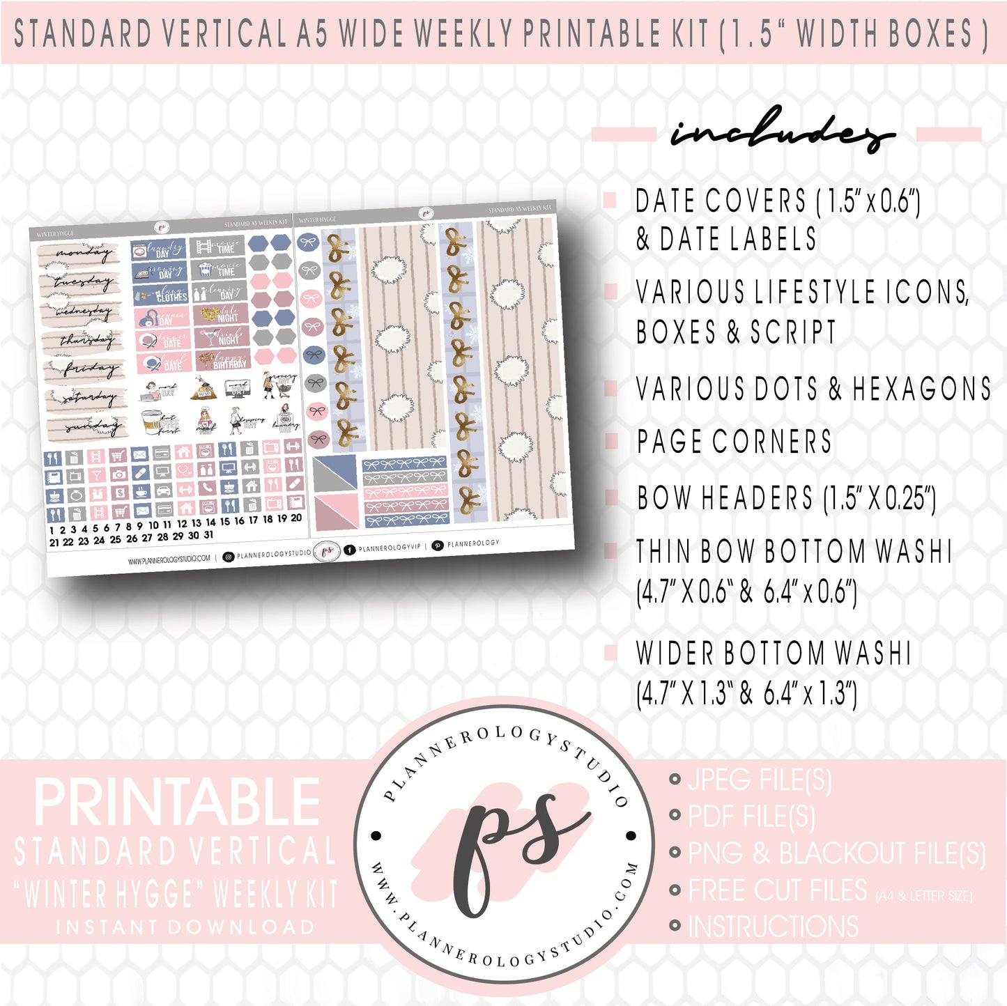 Winter Hygge Weekly Digital Printable Planner Stickers Kit (for use with Standard Vertical A5 Wide Planners)