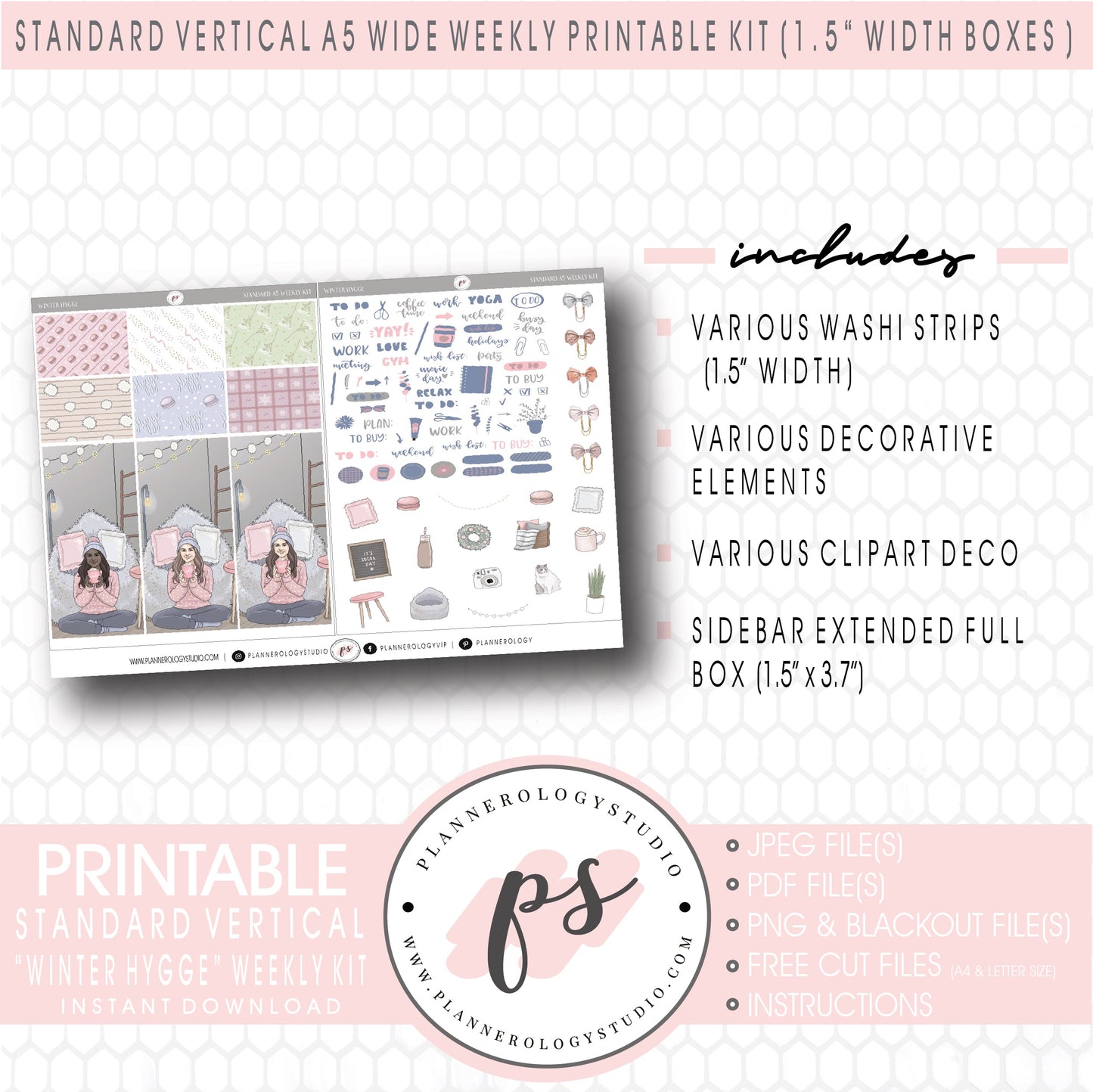 Winter Hygge Weekly Digital Printable Planner Stickers Kit (for use with Standard Vertical A5 Wide Planners)