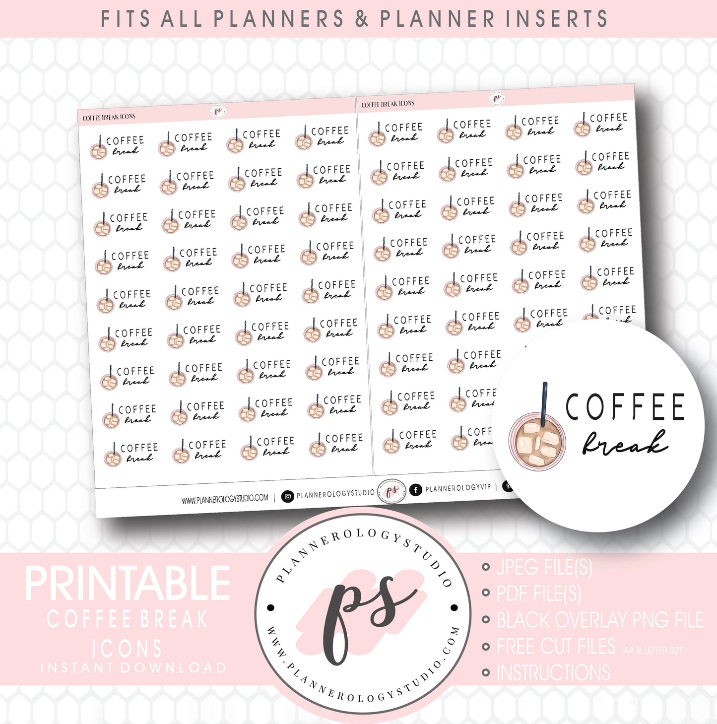 Coffee Break Bujo Script & Icon Digital Printable Planner Stickers