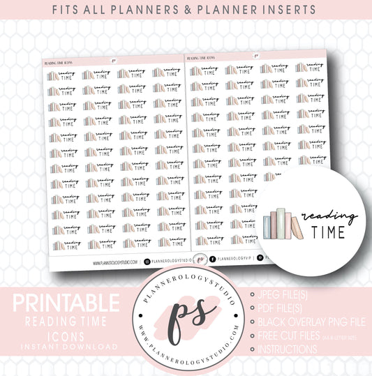 Reading Time Bujo Script & Icon Digital Printable Planner Stickers