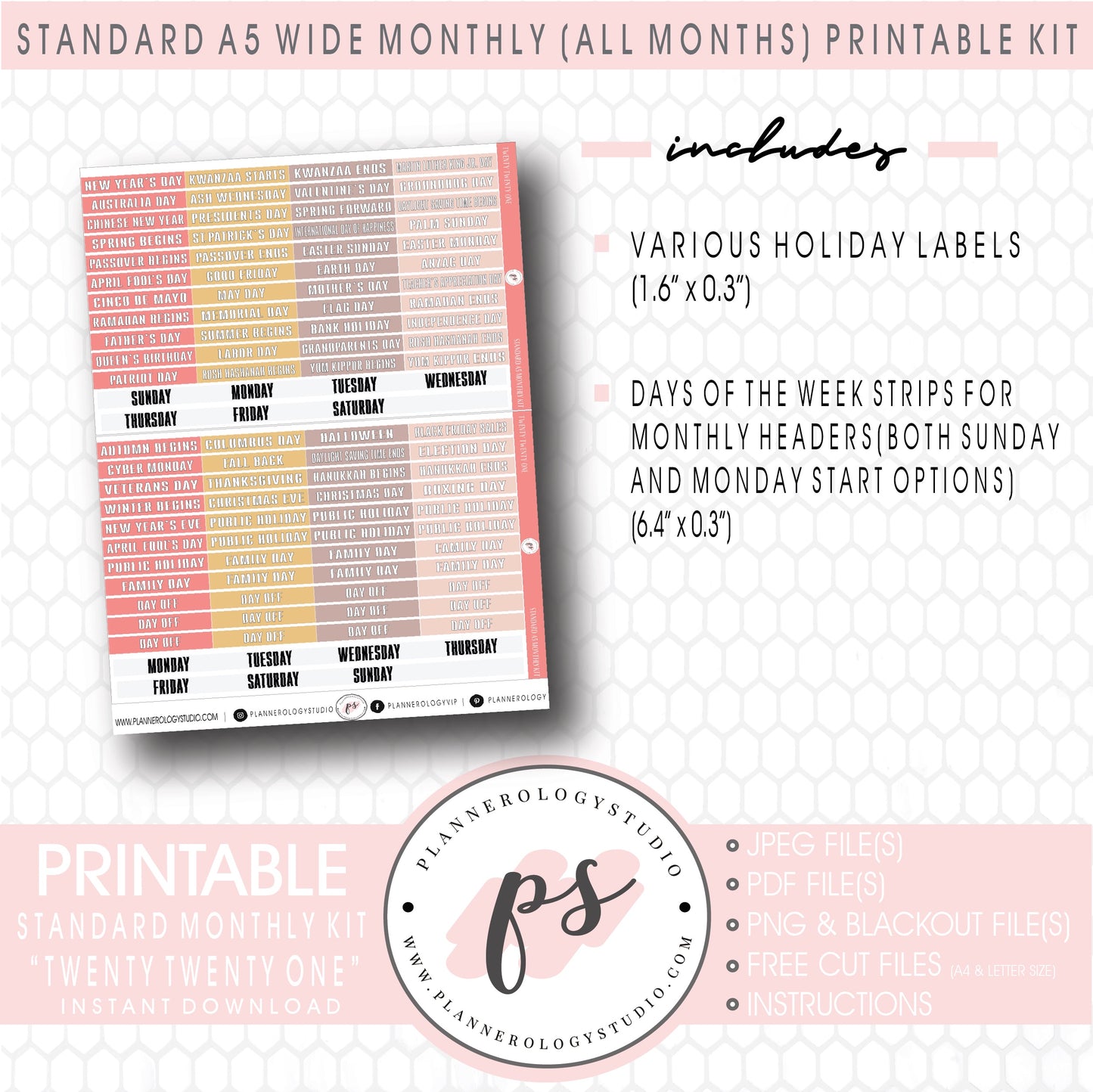 Twenty Twenty One New Years Monthly Kit Digital Printable Planner Stickers (Undated All Months for Standard A5 Wide Planners)