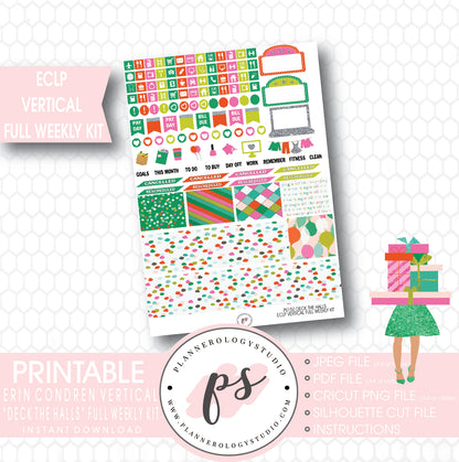 Deck the Halls Christmas Full Weekly Kit Printable Planner Stickers (for use with ECLP Vertical) - Plannerologystudio