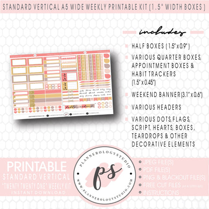Twenty Twenty One New Years Weekly Digital Printable Planner Stickers Kit (for use with Standard Vertical A5 Wide Planners)