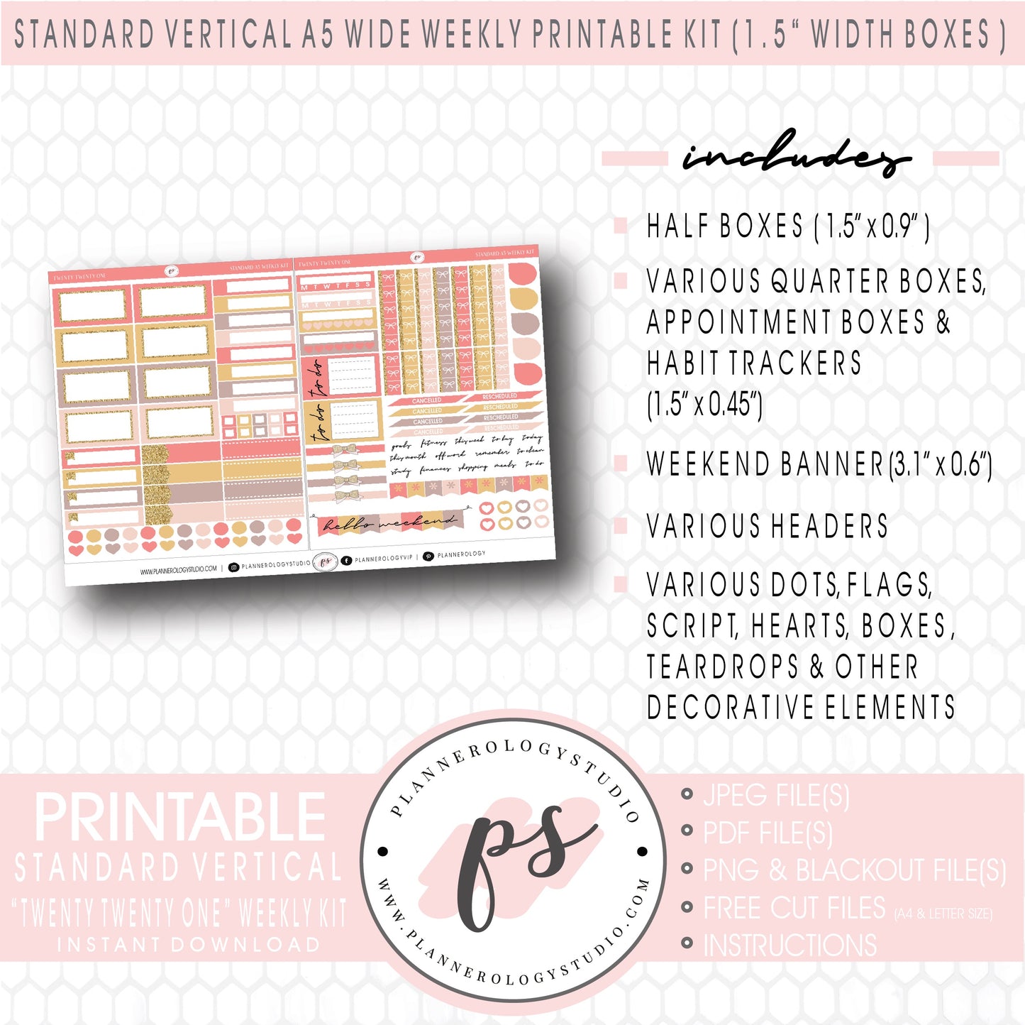 Twenty Twenty One New Years Weekly Digital Printable Planner Stickers Kit (for use with Standard Vertical A5 Wide Planners)