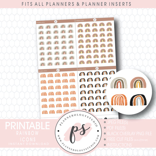 Decorative Scandi Rainbow Doodle Icons Digital Printable Planner Stickers