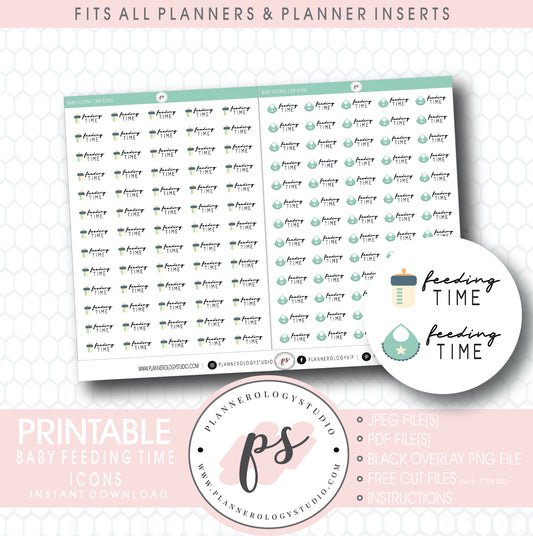 Baby Feeding Time Bujo Script & Icon Digital Printable Planner Stickers