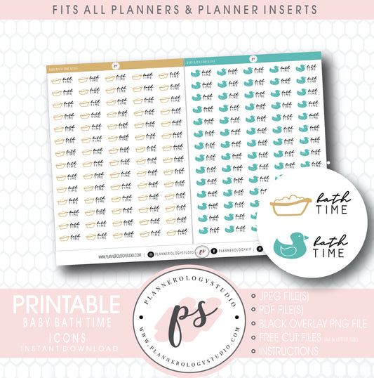 Baby Bath Time Bujo Script & Icon Digital Printable Planner Stickers