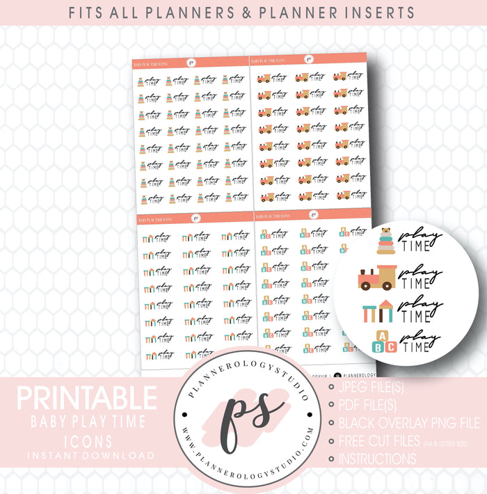 Baby Play Time Bujo Script & Icon Digital Printable Planner Stickers