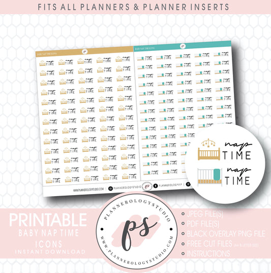 Baby Nap Time Bujo Script & Icon Digital Printable Planner Stickers