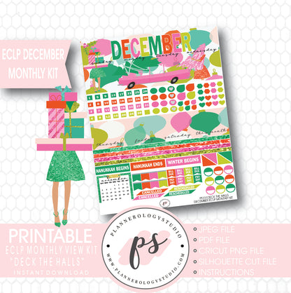 Deck the Halls Christmas 2017 December Monthly View Kit Printable Planner Stickers (for use with ECLP) - Plannerologystudio