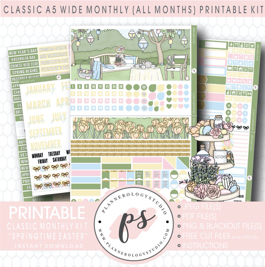 Springtime Easter Monthly Kit Digital Printable Planner Stickers (Undated All Months for Classic A5 Wide Planners)