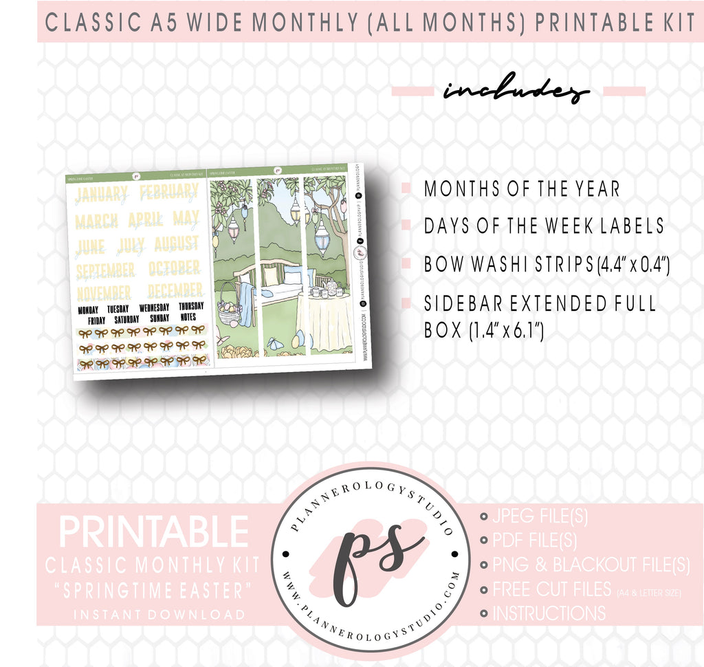 Springtime Easter Monthly Kit Digital Printable Planner Stickers (Undated All Months for Classic A5 Wide Planners)