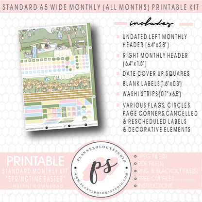 Springtime Easter Monthly Kit Digital Printable Planner Stickers (Undated All Months for Standard A5 Wide Planners)