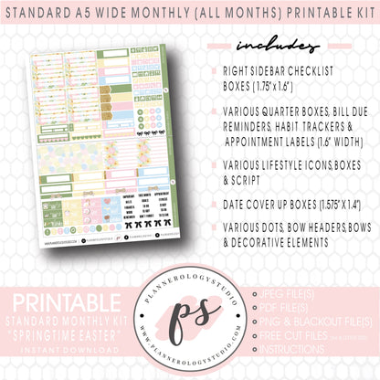 Springtime Easter Monthly Kit Digital Printable Planner Stickers (Undated All Months for Standard A5 Wide Planners)